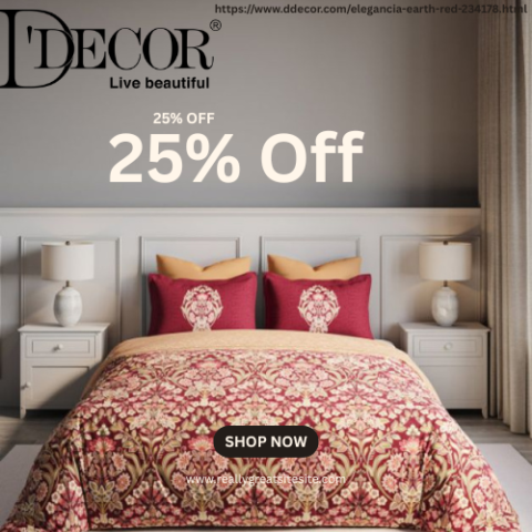 Upgrade your bedroom with the luxurious Elegancia Earth Red❤️🛏️ Double Bed Sheet Set and enjoy a FLAT 25% OFF!