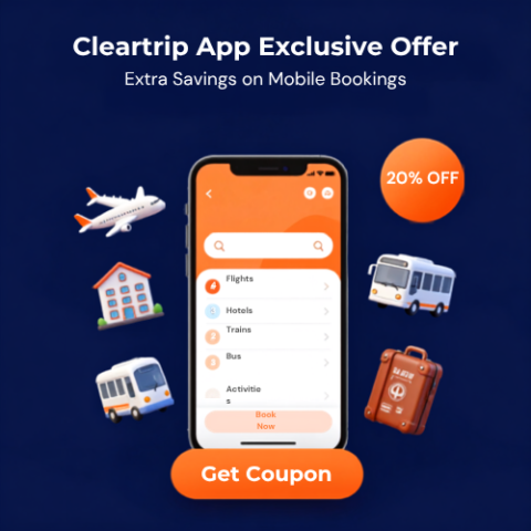 Cleartrip app exclusive offer banner featuring mobile travel booking discounts and verified promo offers.