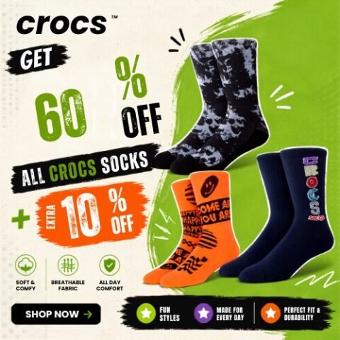 Get 60% Off All Crocs Socks + Extra 10% Off