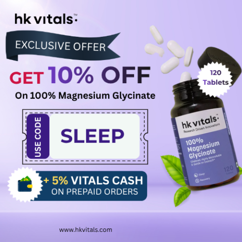 HK Vitals coupon code SLEEP – 10% off 100% Magnesium Glycinate with 5% Vitals Cash on prepaid orders