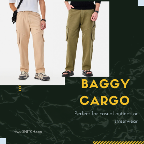 Olive green cargo pants crafted from 100% cotton with a baggy fit and multiple utility pockets. Perfect for casual outings or streetwear, these pants combine comfort and functionality with a modern design.