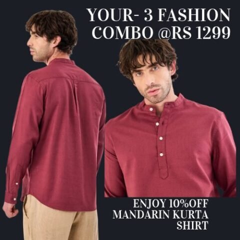 Mandarin Kurta Shirt ,BUY 3 FOR ₹1999