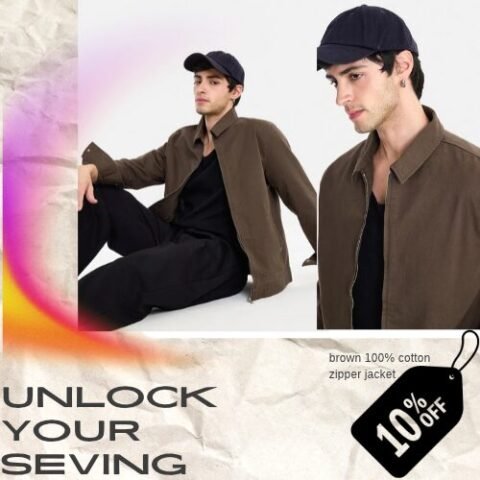 Frash Look, Exclusive Offer GET 10% OFF Brown 100% Cotton Zipper Jacket